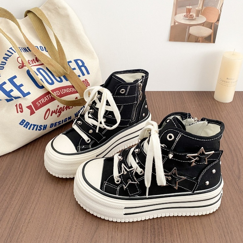 Canvas Sneaker High - Zapatos de Mujer, Nueva Versión Coreana,
